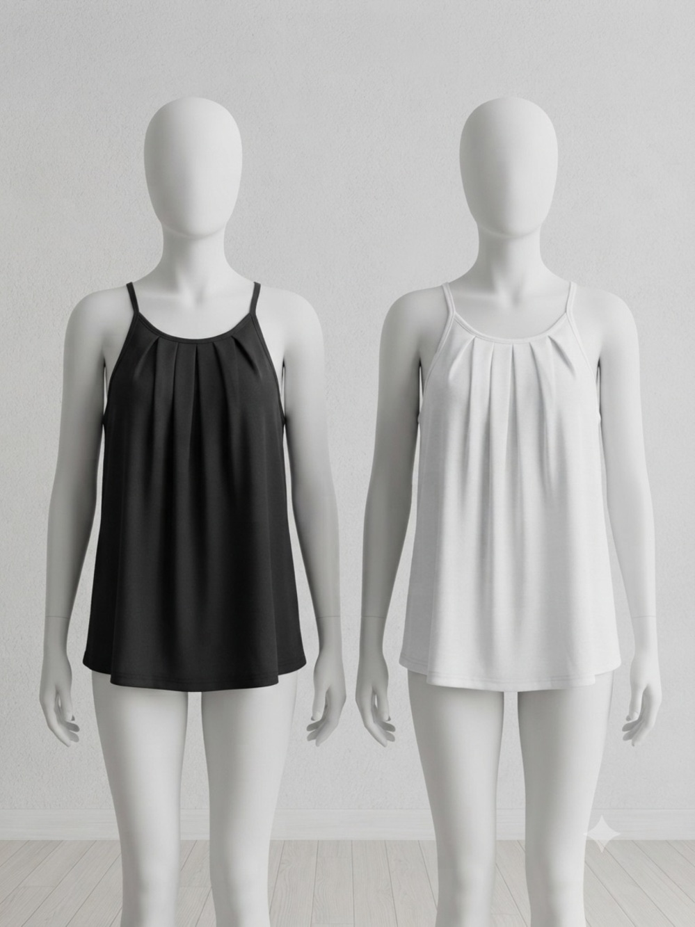 WIHOLL High Neck Halter Tank Tops Lot of 2 Small Black White Pleated Cami